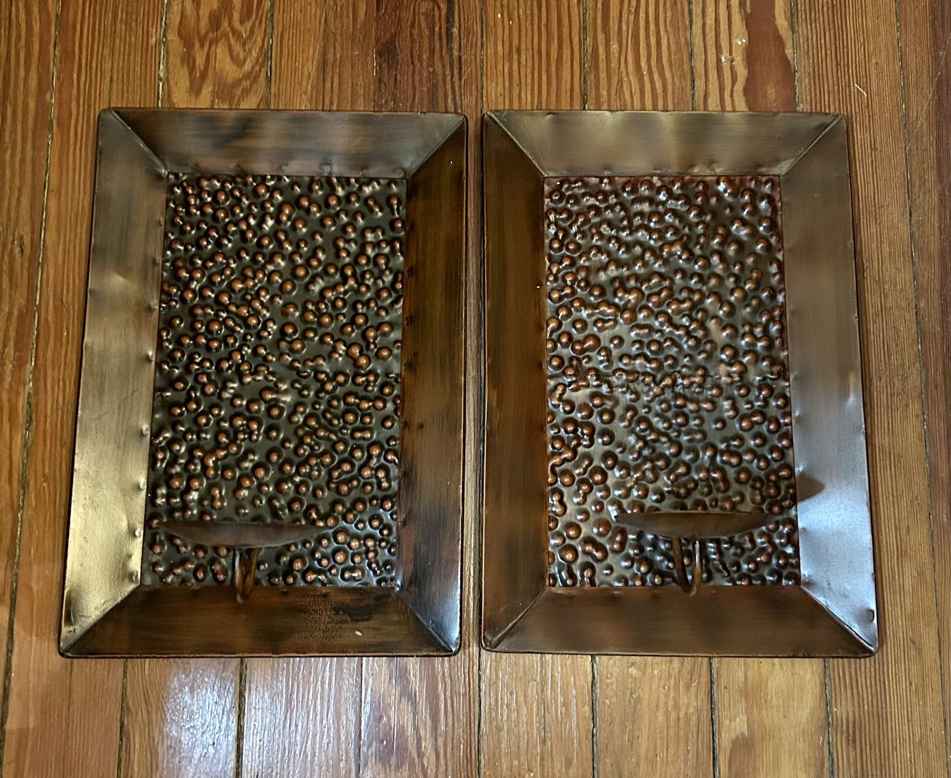 Hammered Copper Wall Mount Pillar Candle Holders