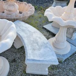 Concrete Plain Curved Benches / Cement Garden Patio Bench / Outdoor Patio Furniture