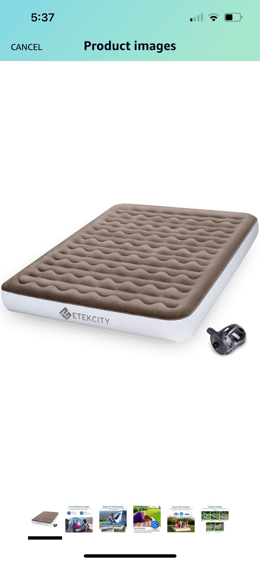 Queen 9 Inch Inflatable Camping Air Mattress With A Rechargeable Pump