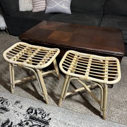 Like New 18” Boho Rattan Stools