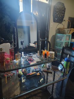 Two-Tier Glass Vanity Cart with Mirror