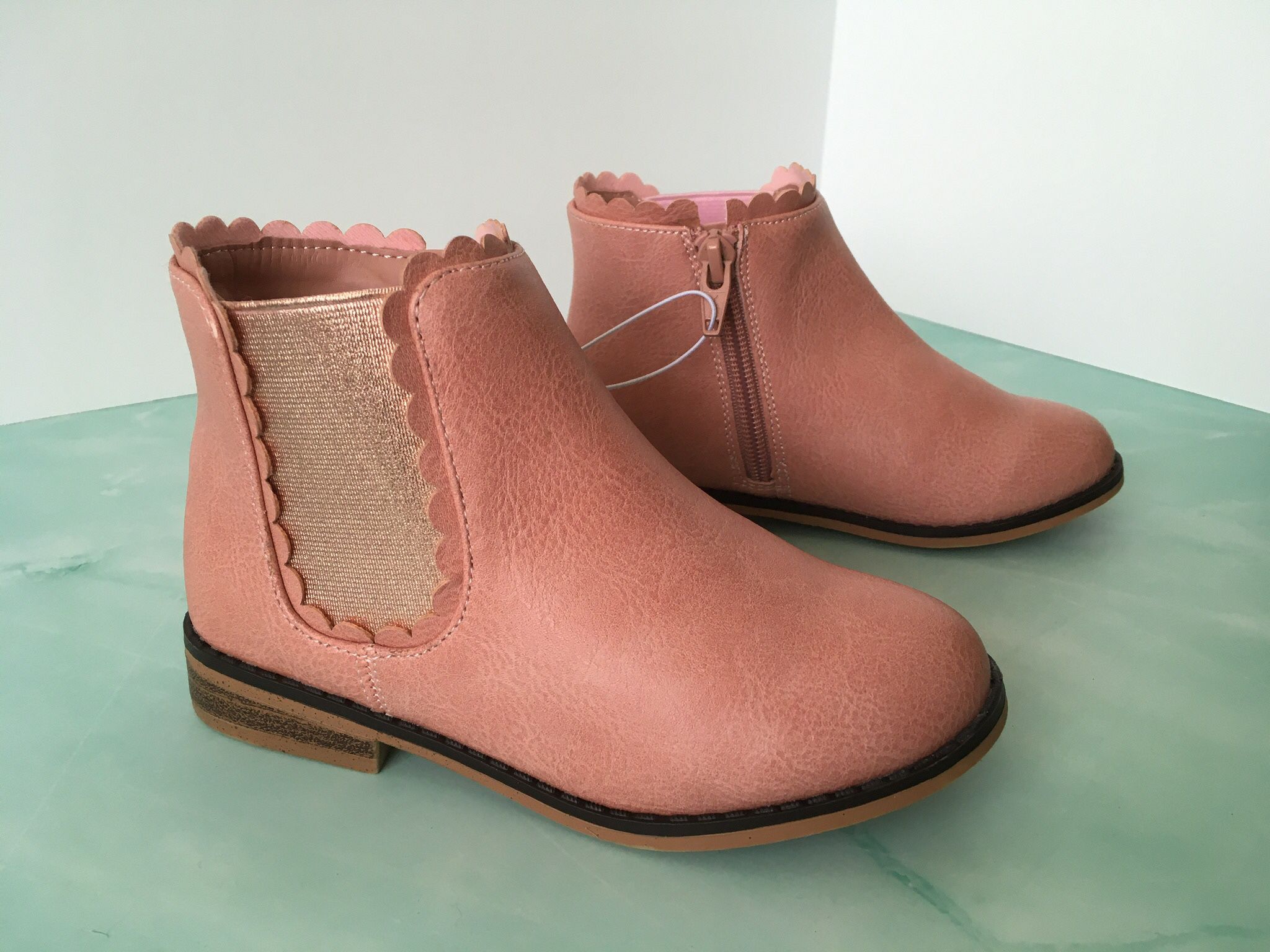 Girls Pink Ankle Boots, Size 10