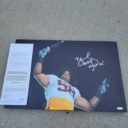 Rey Maualuga Autographed Signed 13x20 Canvas USC Trojans 