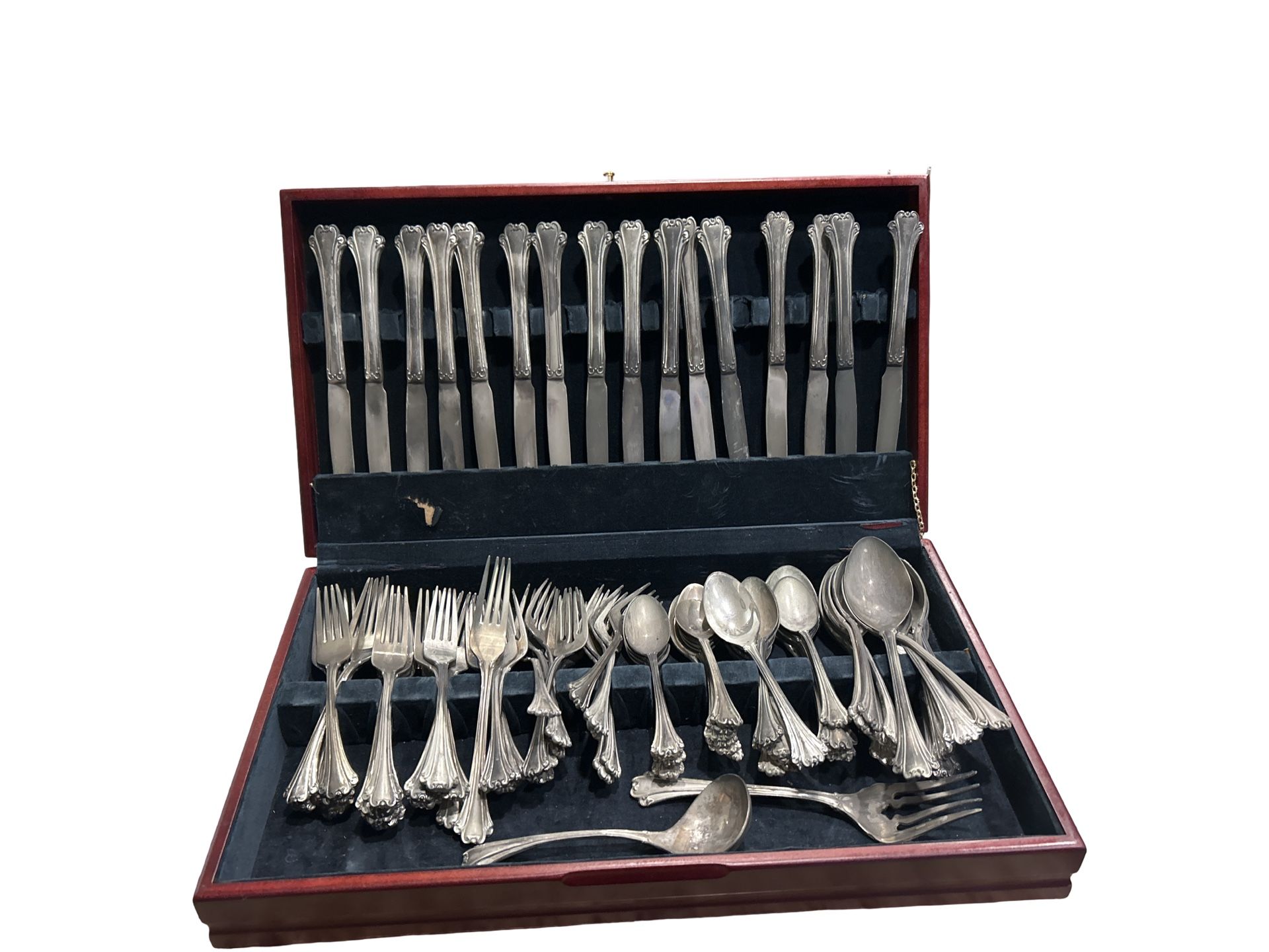 FB Rogers Silver plated Serving 86 Piece Set Vintage 1970 Forks Knifes Spoons Wood Box