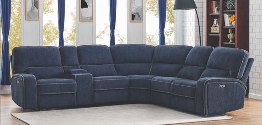 Brand New 6 Piece Navy Blue Power Reclining Sectional