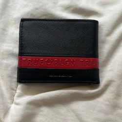 Red And Black Leather True Religion Wallet 