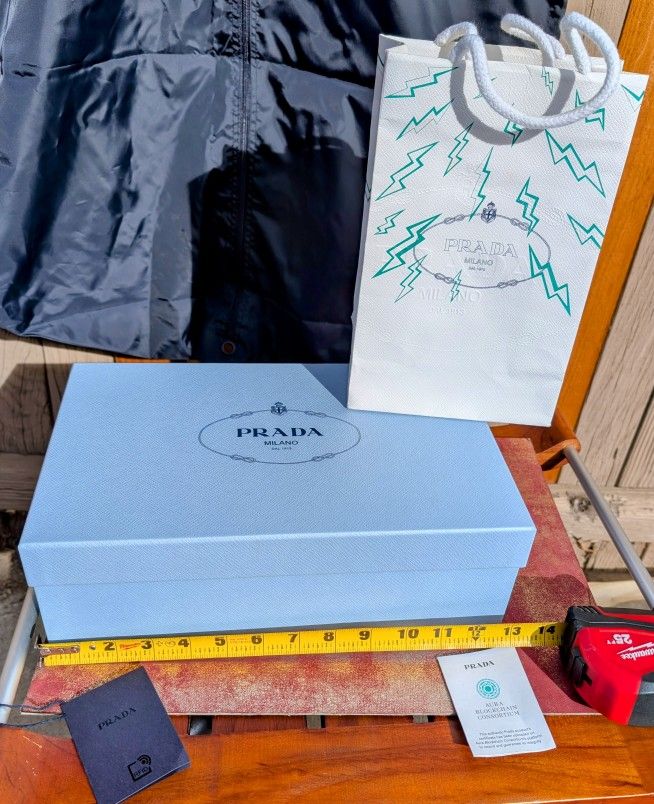 PRADA Milano - (Empty)Light Blue Gift Box - 12.75" x 8" x 4.5" + Prada Milano Silky Polyester Zip Garment Bag (45" x 25")