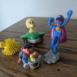 Vintage Sesame Street Big Bird Plane 3" Toy Vehicle ERNIE WITH RUBBER DUCKIE・1970s Applause Toy・Sesame StreetVintage 4" Super Grover Sesa