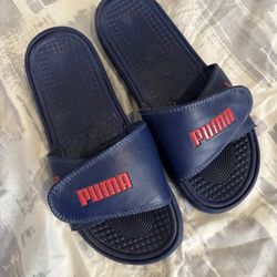 Men’s Navy Blue And Red Puma Slides