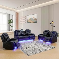 Modern Luxury Faux Leather 3pc Recliner Sofa Sets 