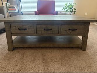 55” Grey Rustic Coffee Table with 3 large drawers