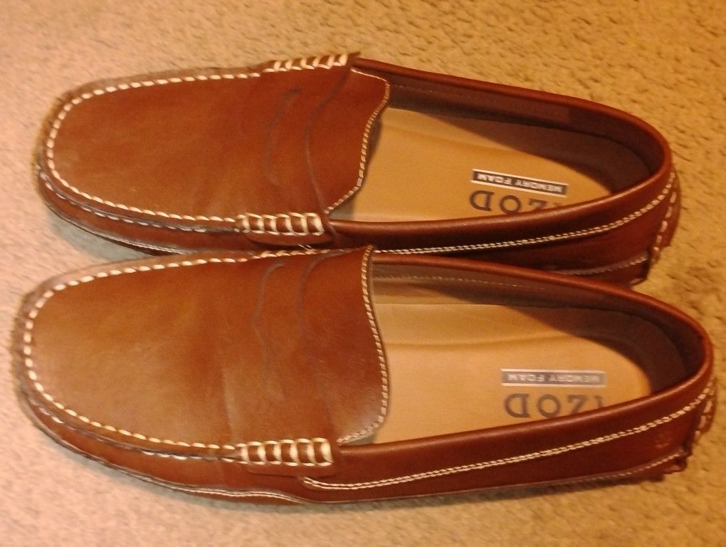 Izod Memory Foam Brown Leather Loafers