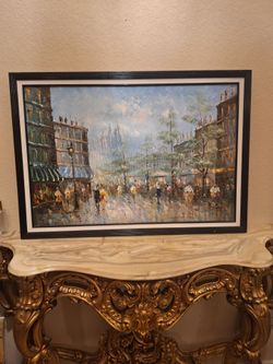 Framed Oil Painting Paris Street Scene