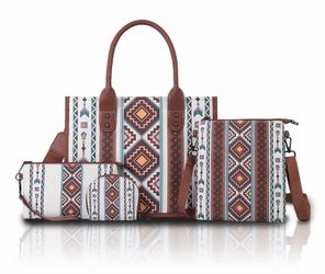 4 piece white Aztec style purse set