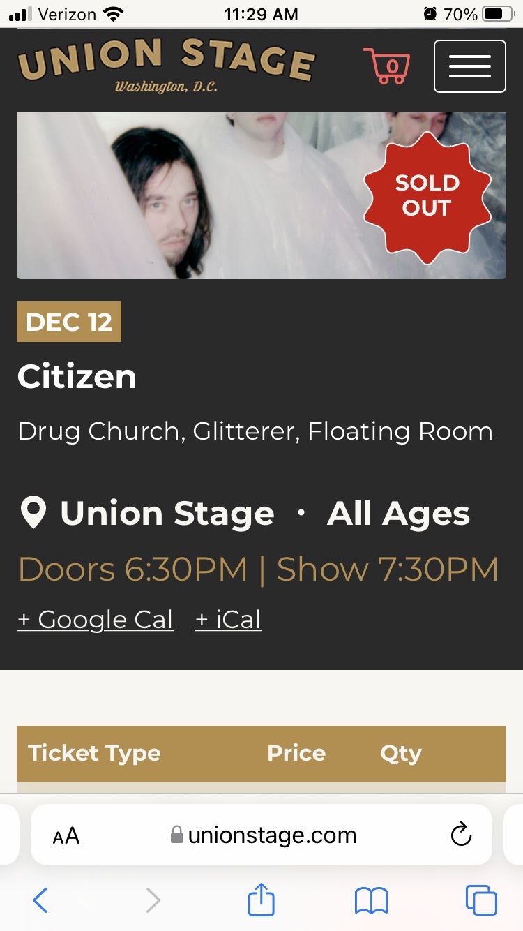 Selling 2 Tickets For Citizen, Drug Church 12/12/21 Union Stage
