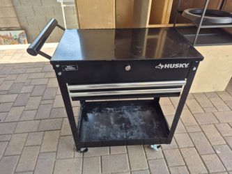 28" width X 17" depth X 34" height,  HUSKY  rolling tool utility cart with lift-top and  2 drawers,  NO KEY!!!!