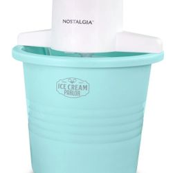 New in Box, sealed Nostalgia 4-Quart Electric Parlor-Style Ice Cream Maker, Aqua 