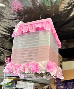 Rectangular spinning pinata giratoria white and pink