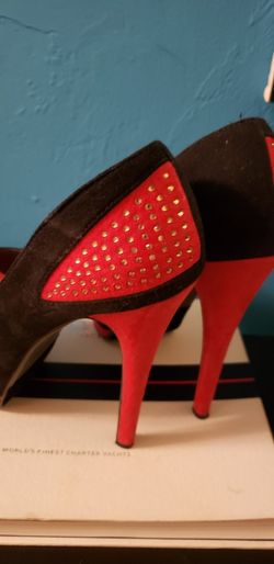 Velvet Red And Black High Heels 👠 #8.5