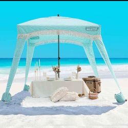 Outdoor Master Beach Cabana with Fringes, Portable 6' x 6' Beach Canopy for Sand, Easy Set Up