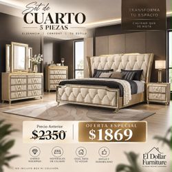 5-Piece Bedroom Set with Gold Accents