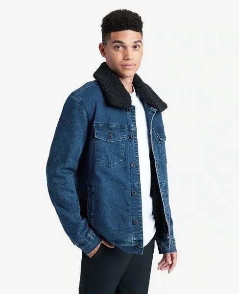 Kenneth Cole Denim Jean Sherpa Jacket Coat 