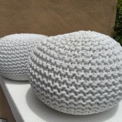 Bird Rock Home Round Pouf Foot Stool Ottoman (Ivory)