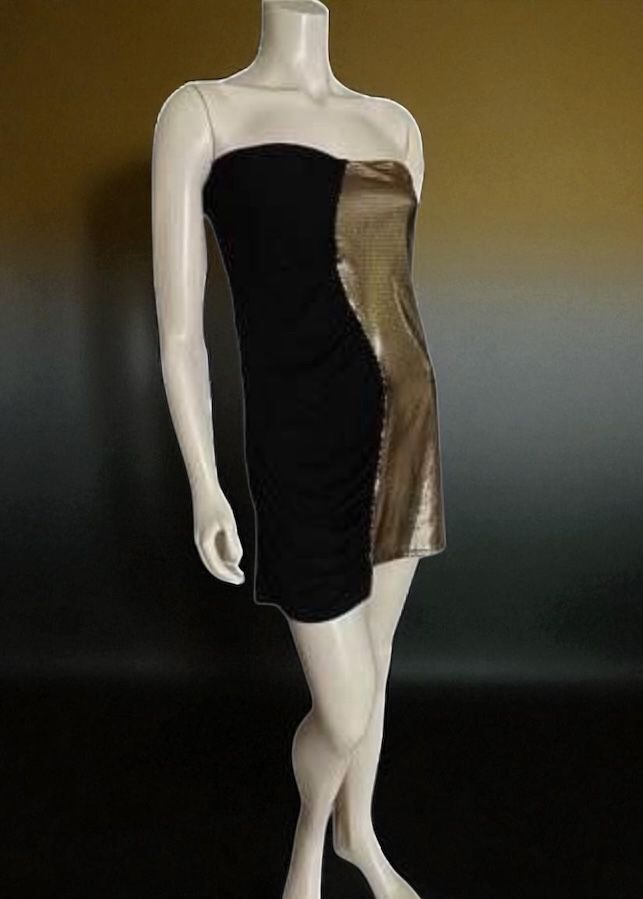 Halloween Black Gold Metallic Mini Strapless Dress Size Large.