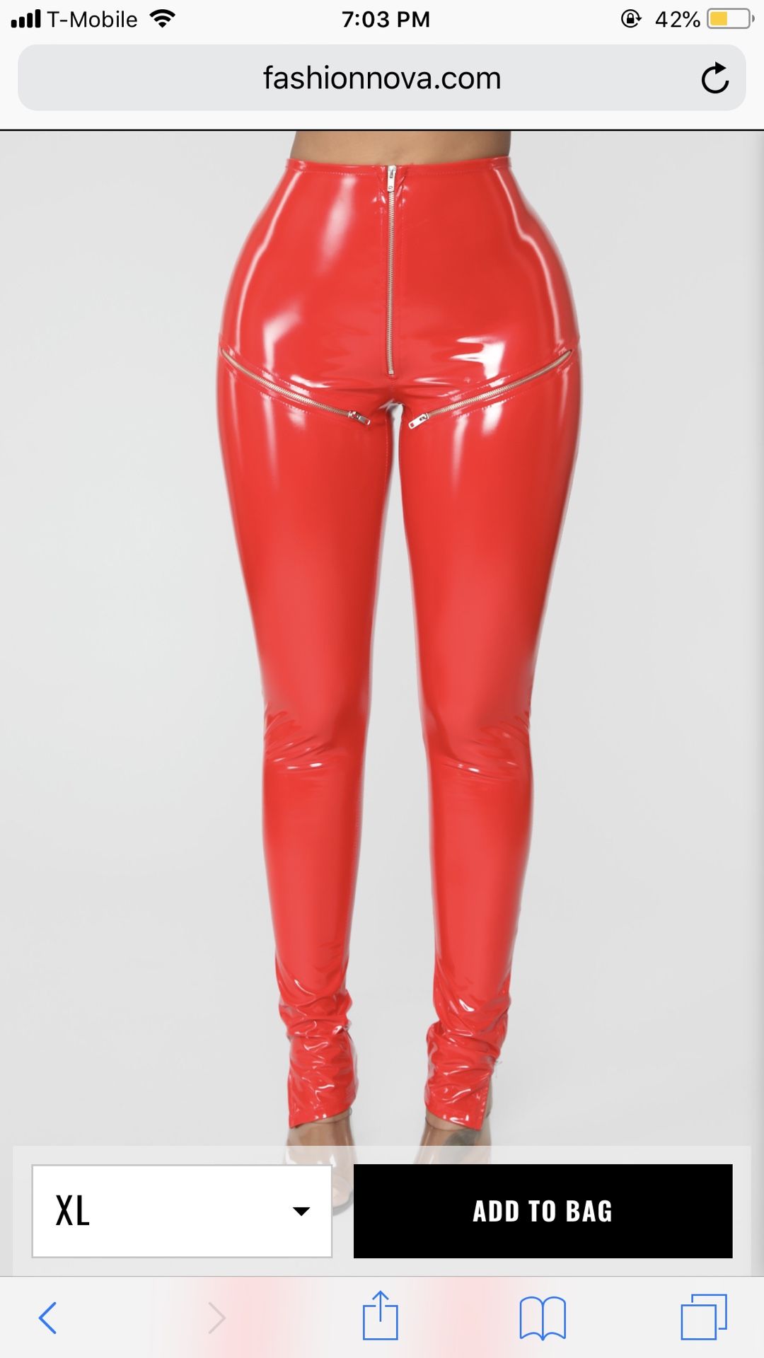 red latex pants
