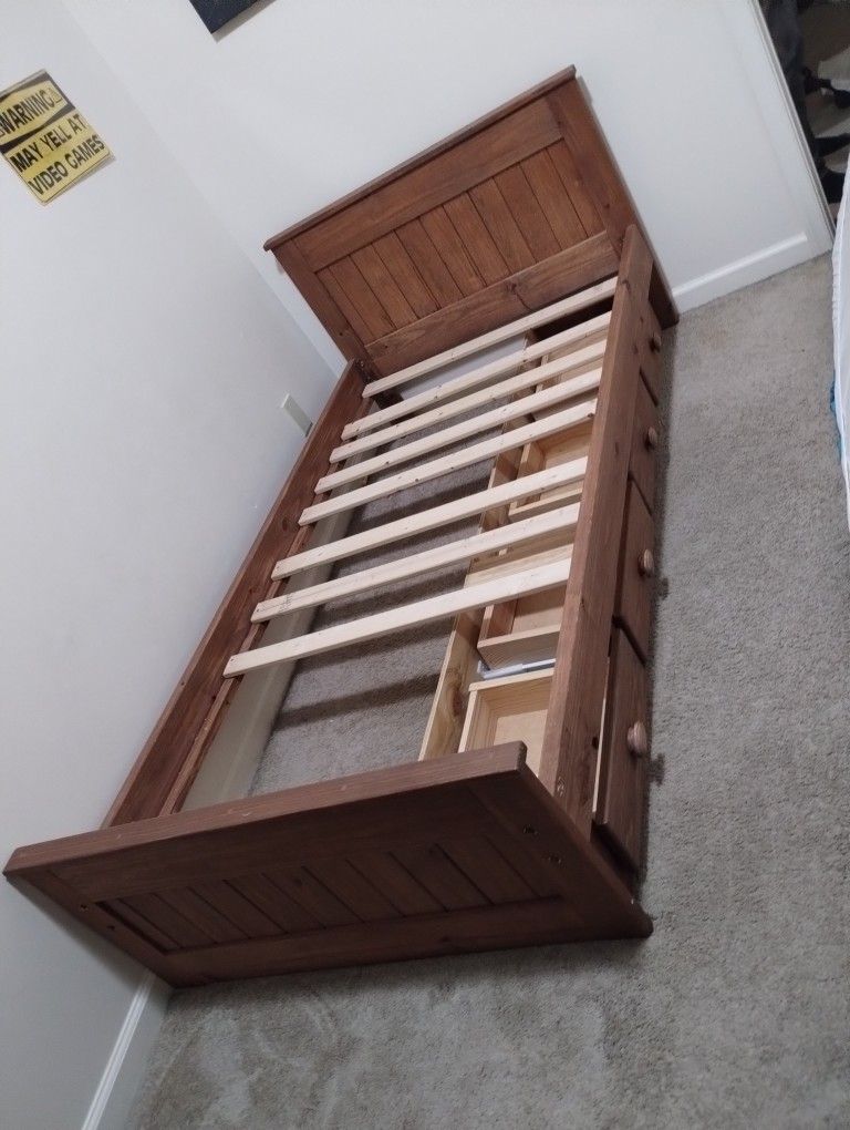 Twin Bedframe With Drawers Real Wood Made Well