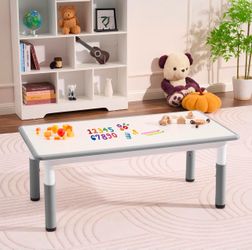 New Toddler Table, 7 Level Height Adjustable Kids Play Furniture for Ages 3-8, Rectangular Plastic, 23.6" W x47.2 L, Multi-Activity Desk with Graffiti