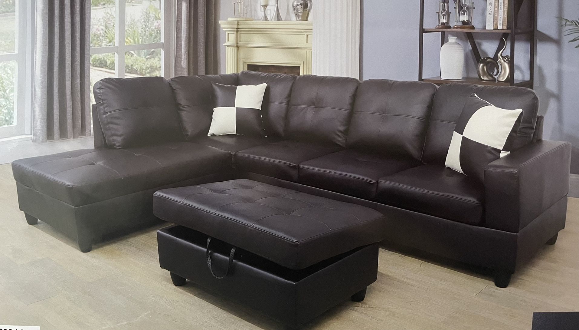 Black Leather Sectional Couch And Ottoman