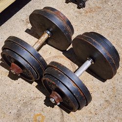 WEIGHTS DUMBBELLS PAIR OF 50 POUND ADJUSTABLE DUMBELLS 