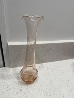 Vintage peach floral etched glass bud vase-10 inches