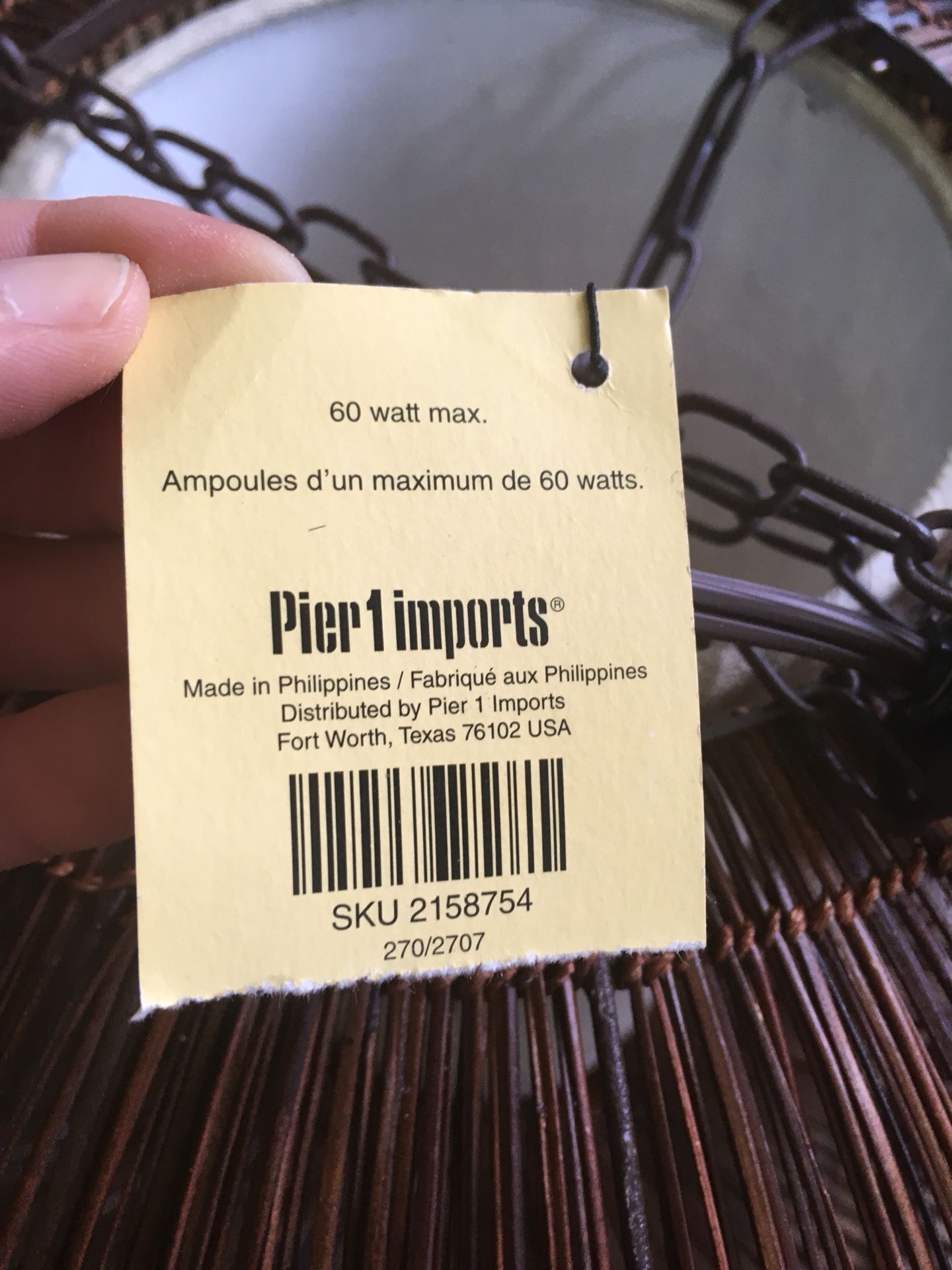 Pier one wicker/rattan chandelier/ hanging light fixture. 16in height