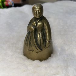Vintage 3" Solid Brass Long Braid Woman Holding  Flowers Bell#22