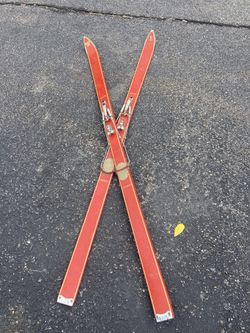 Antique Winter Skis Red Lodge Decour Vintage Metal Binding