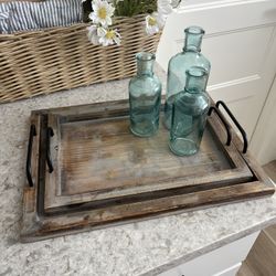 Set Of 2 Wood Trays  With Handles $25
