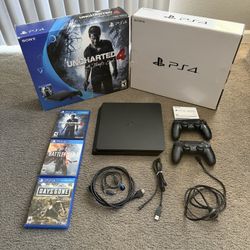 PlayStation 4 Slim With 2 Controllers And 3 Games 