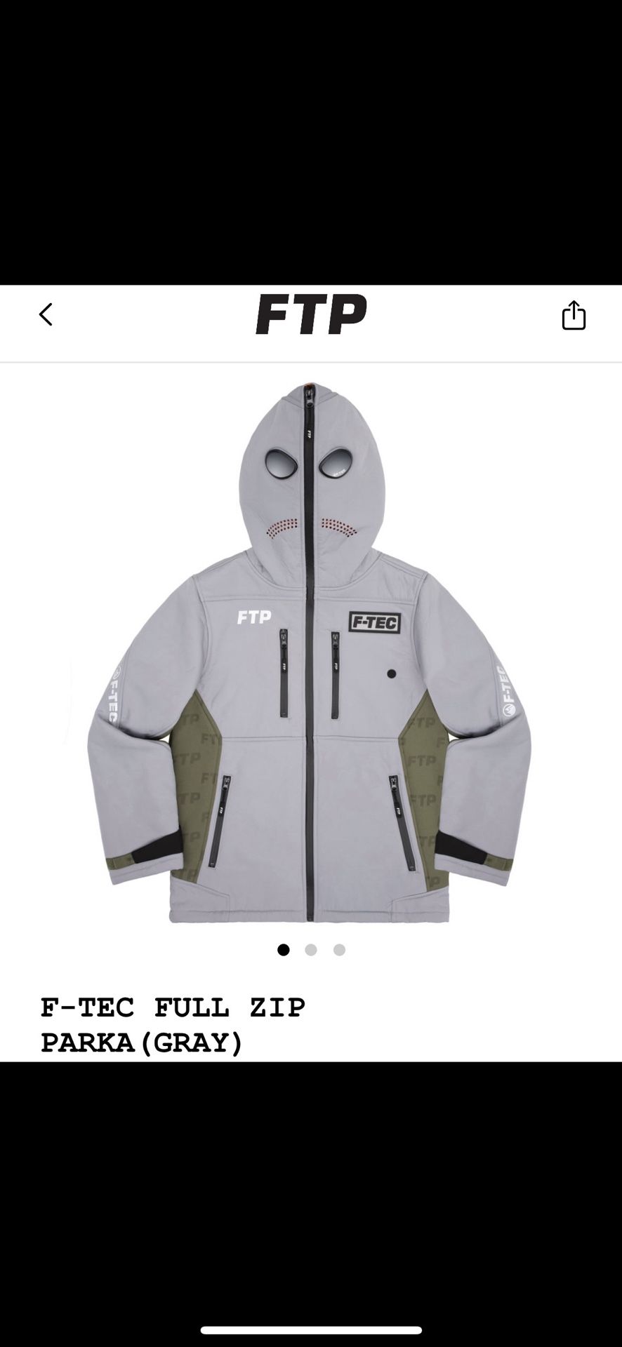 FTP F-TEC FULL ZIP PARKA (GREY) Large New Zip Up Jacket Hoodie Box Logo