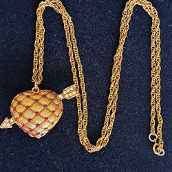 Vintage Hinged Locket, Heart Pierced By An Arrow, 28"