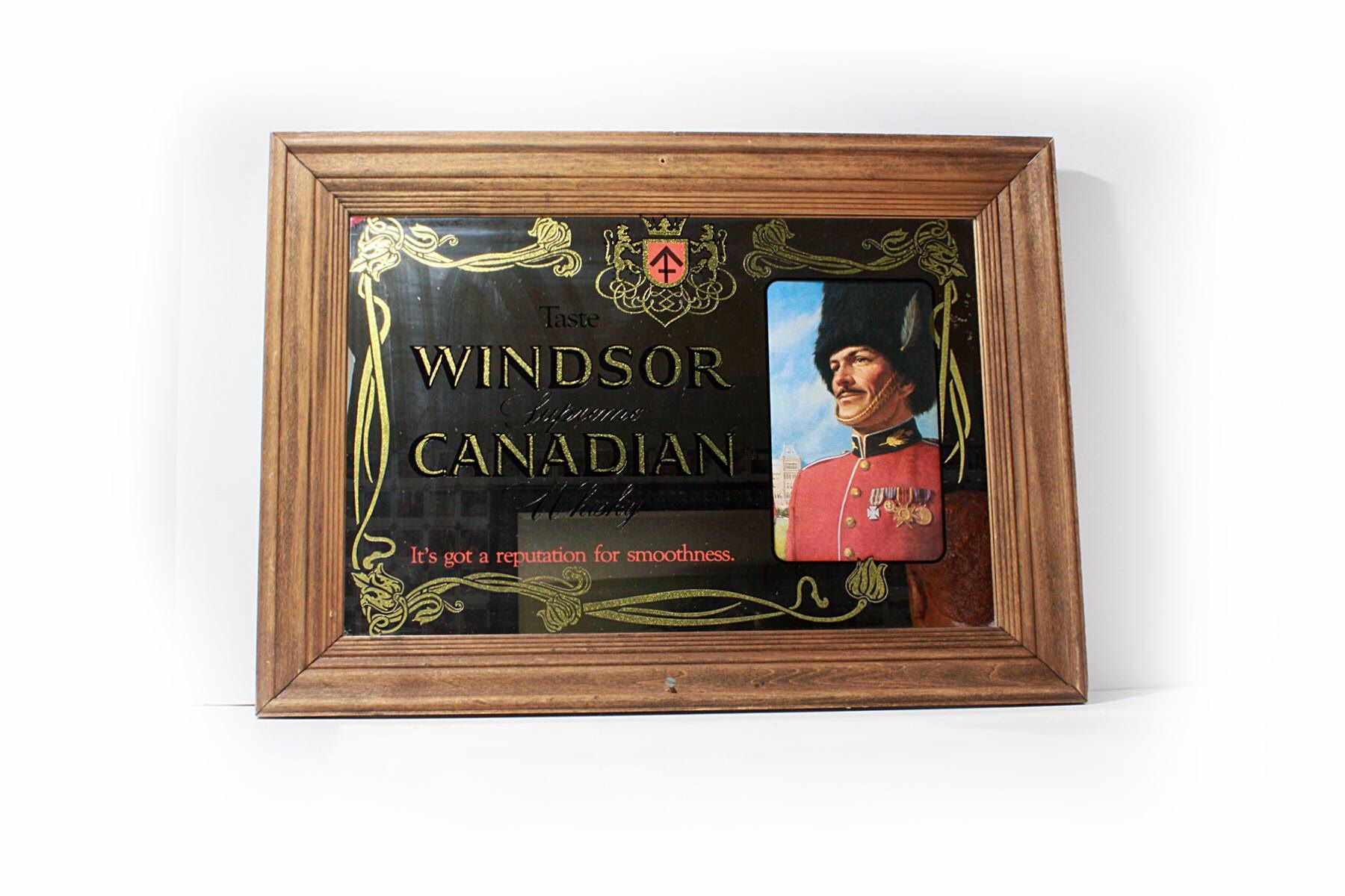 Windsor Canadian Whisky Mirror Sign w/ Wooden Frame- Bar Decor -Collectible Sign -Home Wall Decor, Wall Hanging Beer Sign, Man Cave Bar Room