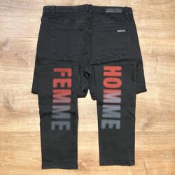 Homme + Femme Jeans Black Red Paint Streetwear Designer Mens Size 34 AUTHENTIC