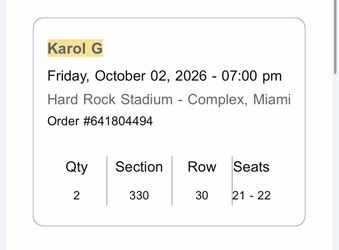 Karol G ticket 10-02-2026 7:00 pm