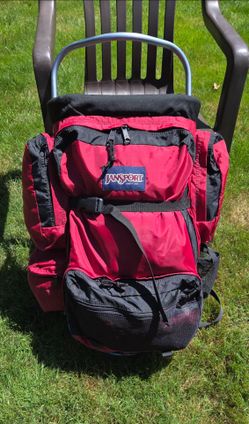 Jansport external frame hiking backpack, red