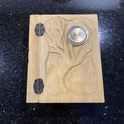 Handcrafted Wooden Ring Binder 5x7 1/2x1 3/4” with Wizard & Tree Carving & Watch