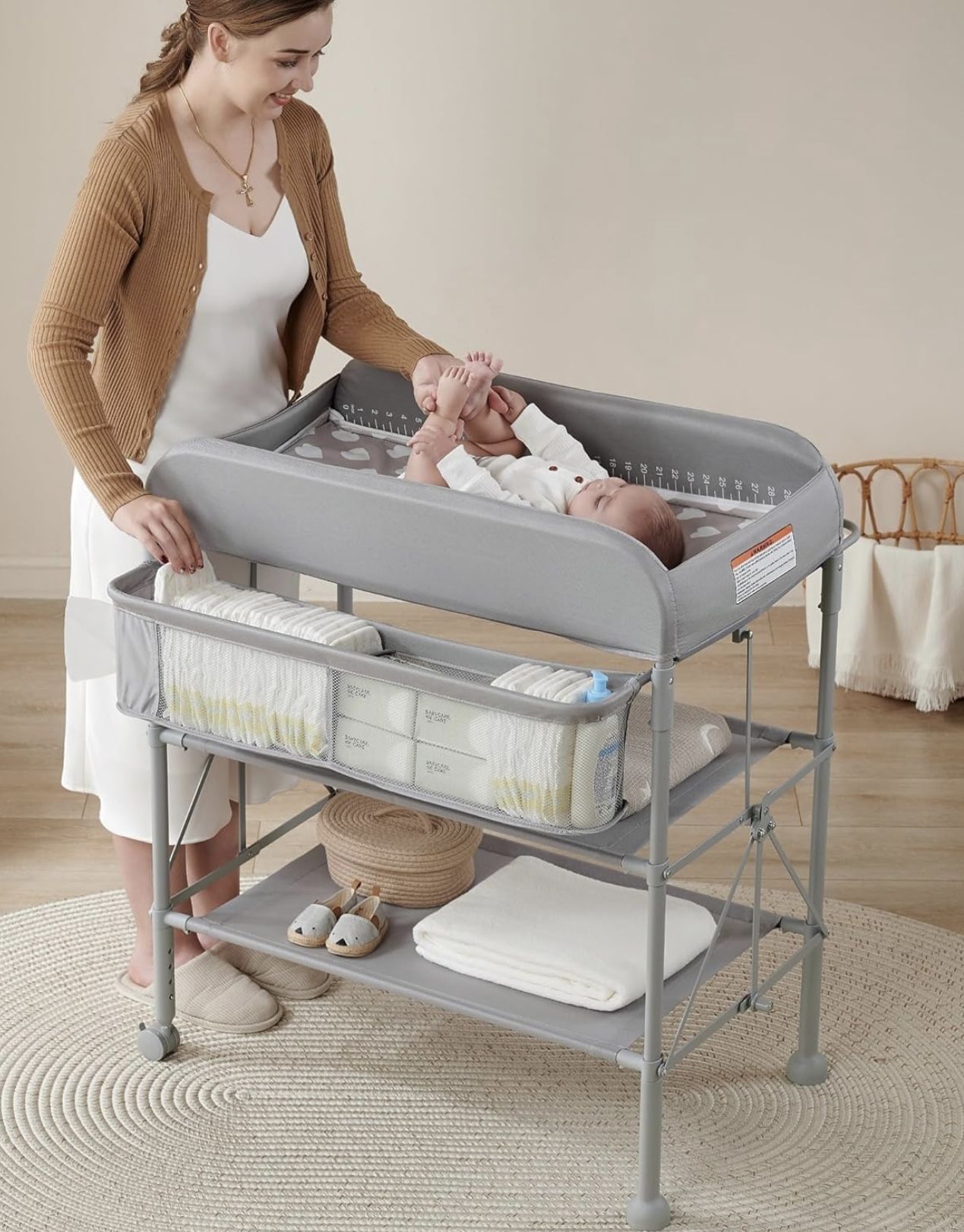 BEKA Diaper Changing Station, Portable Changing Table for Baby, Waterproof, Folding Portable Changing Station, Adjustable Height w/Organizer, Mobile N