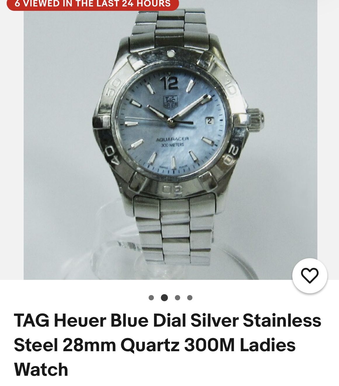 Tag Heuer Blue Dial Silver Stainless Steel 28mm Quartz 300M Ladies Watch.