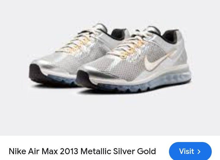 Brand new In box ! Never Even Tried On! Nike 2013 Air Max Metallic Silver Gold Size 10.5 With Original Box In Perfect Shape .