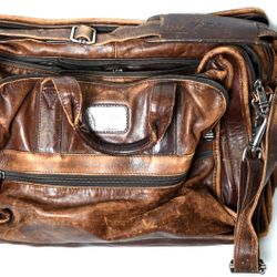 Vintage TUMI Brown Patina Leather Expandable Briefcase Laptop Shoulder Bag
